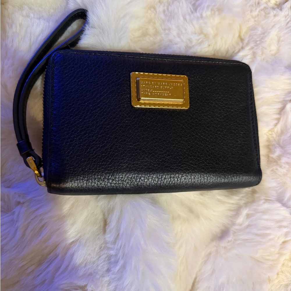Marc Jacob’s Black Leather Wristlet with Gold Accents